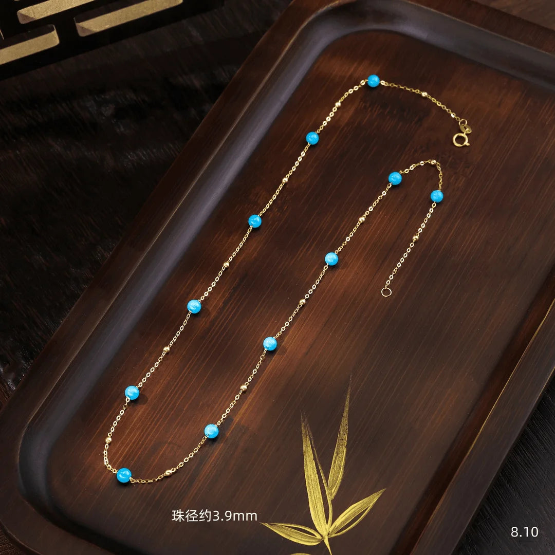 18k gold necklace pendant natural AU750 Natural turquoise Fine jewelry