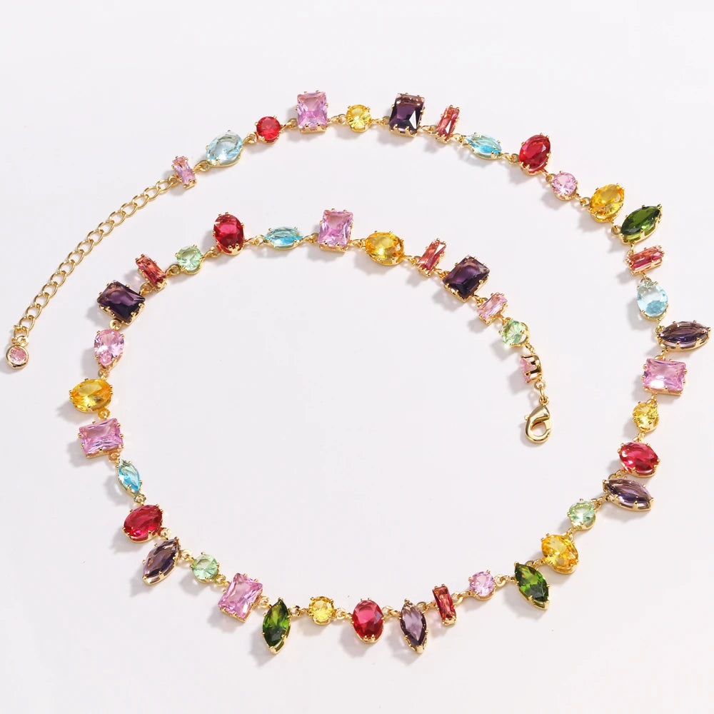 18K Gold Plated New Luxury Colorful Crystal Zircon Necklace Fashion Jewellery.