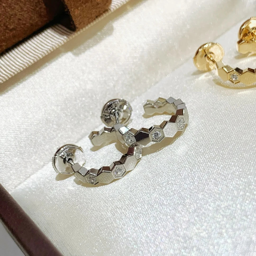 sterling silver diamond inlaid craft honeycomb shaped.