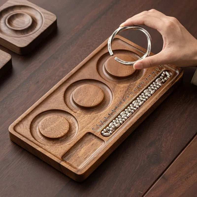 Walnut Wood Display Stand Bracelet Necklace Holder Tray Photography Props Jewelry Organizer for Retail Show Exhibition