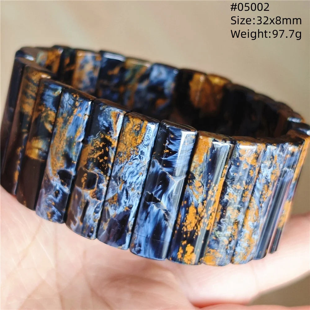 Natural Blue Pietersite Rectangle Beads Bracelet 17x10mm Stretch Gemstone Yellow Fire Pietersite From Namibia AAAAAA