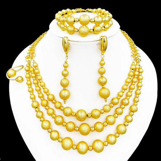 Elegant Gold Color Bead Jewelry Set for Women Matching Necklace Bracelet Earrings Ring for Daily Wear Fashion Accessory Gift