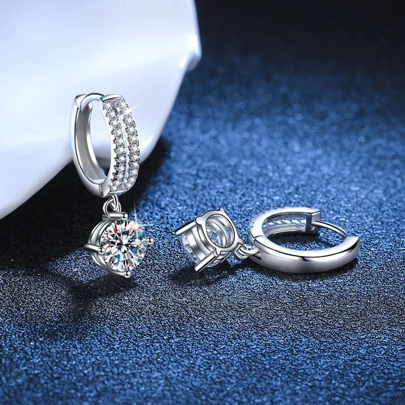 Luxury Solid White Gold Platinum Earrings moissanite earrings classic four claw D color 1 carat earrings.