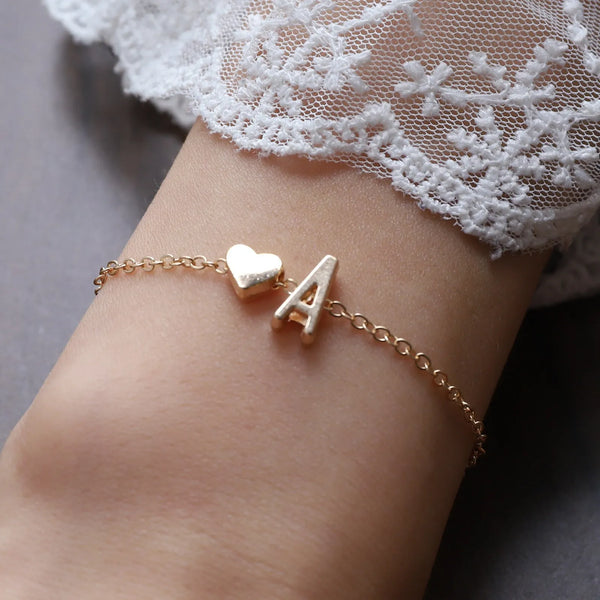 Tiny Heart Dainty Necklace Gold Silver Color 26 Letters Pendant Bracelets Jewelry Gift