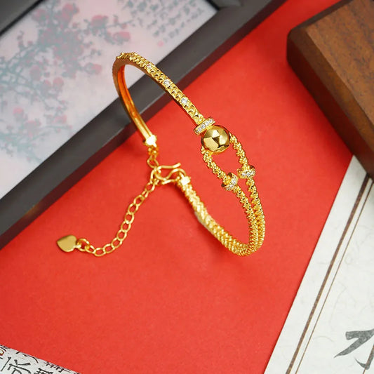 Gold bracelet light luxury diamond inlay line 24K real gold opening bracelet.
