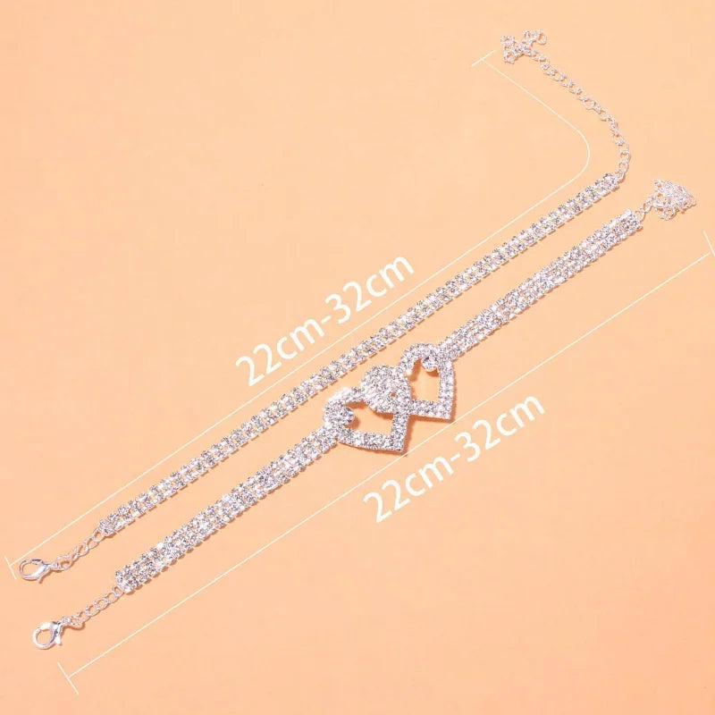 Dazzling Cubic Zirconia Chain Anklet Fashion, Silver Color Ankle Bracelet Foot Jewellery.