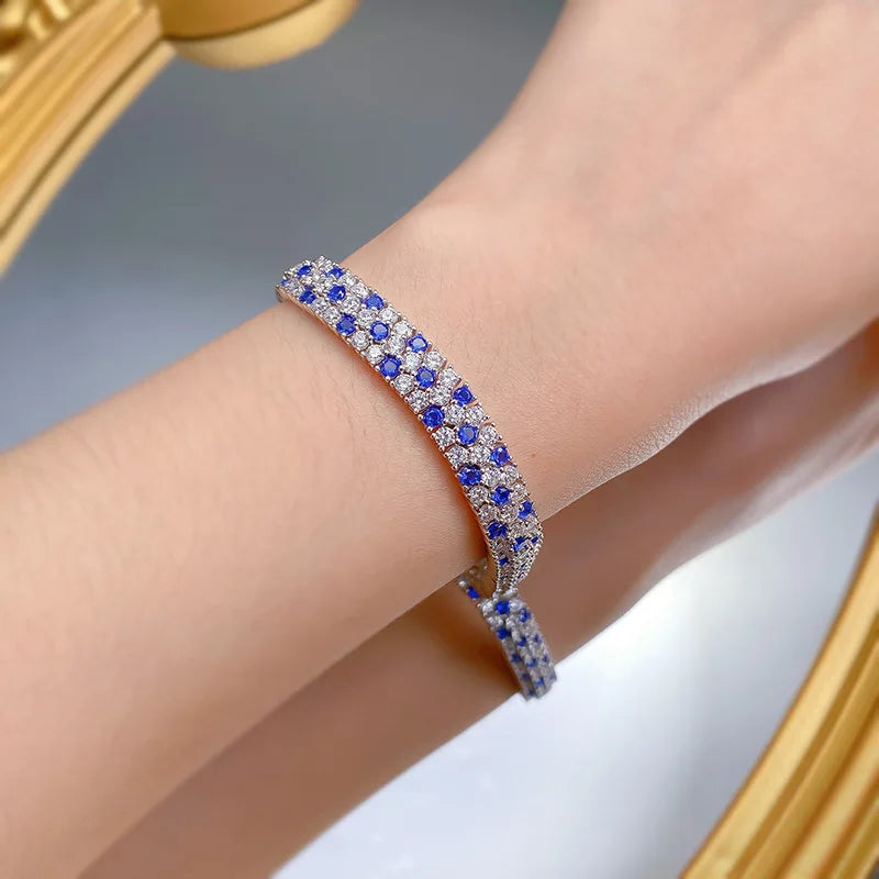 Charm Sapphire Moissanite Bangle Bracelet 100% Real 925 Sterling silver.