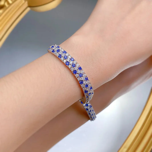 Charm Sapphire Moissanite Bangle Bracelet 100% Real 925 Sterling silver.