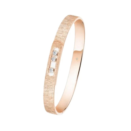 Rose Gold Brushed Bangle Bracelet, Three Floating Stones Oval Slider Cuff.