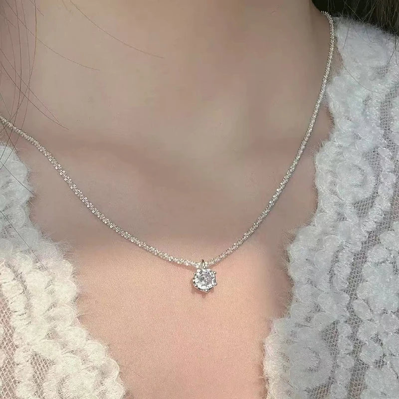 Moissanite 6 Prong Crown Pendant Necklace Real S925 Sterling Silver Sparkling Cauliflower Chain Fine Jewellery.