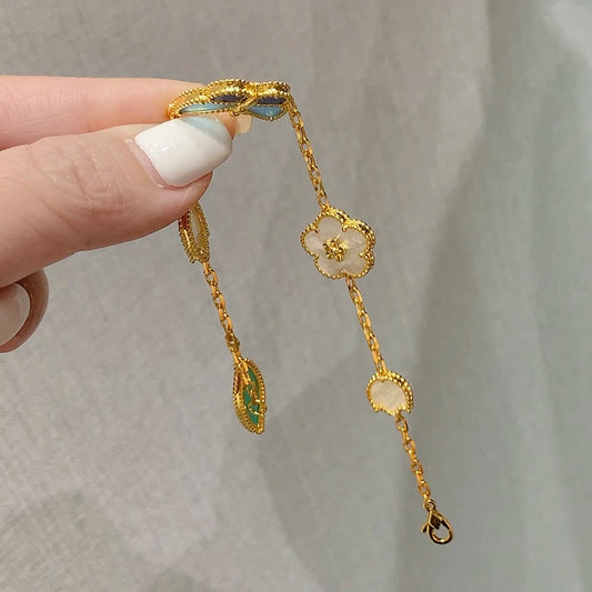 Hot Luxury Brand Real 925 Sterling Silver Bracelet Natural Shell Clover Flower Butterfly Chain Exquisite Couple Women Jewelry