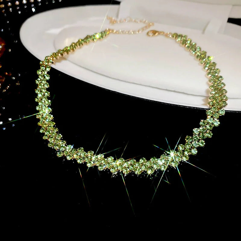 Luxury Shiny Full Rhinestone Choker Necklace Geometric Crystal Jewelry