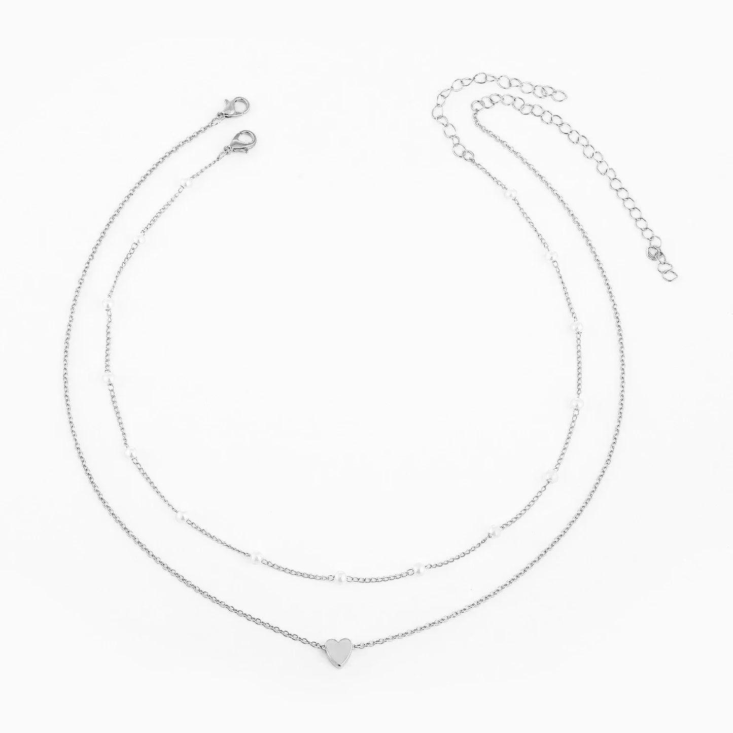 Multilayer Pearl Cross Love Heart Pendant Necklaces Collarbone Neck