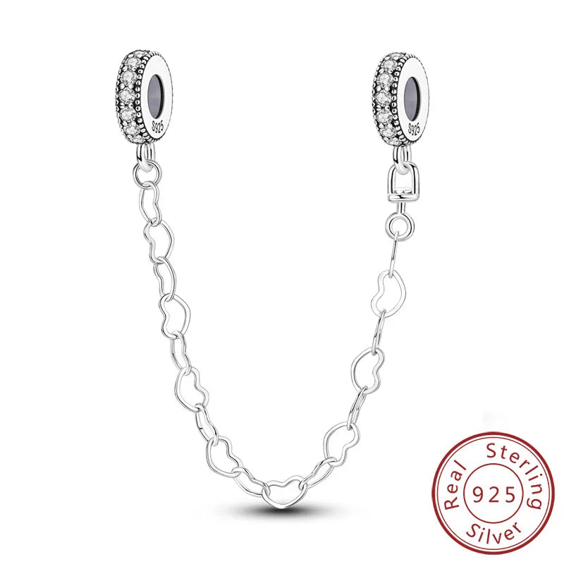Safety Chain Fit Original 925 Sterling Silver Beads Moon Star Butterfly Heart shaped Jewellery Gift.