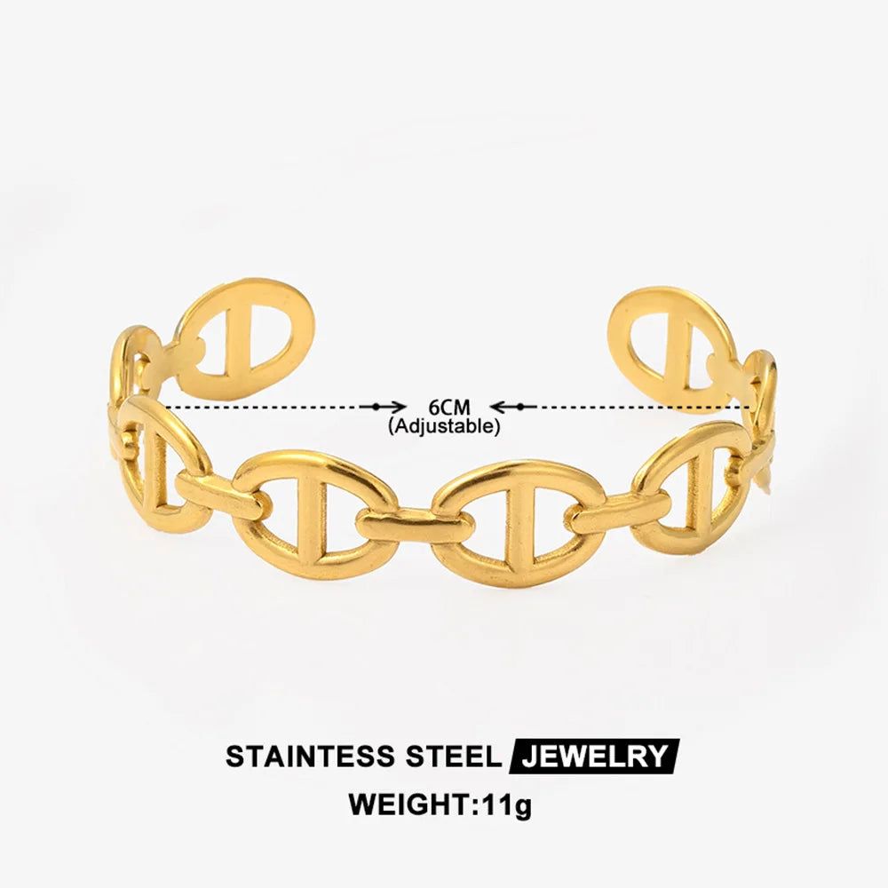 Stainless Steel Bracelet Finger Rings Unique Design Light Luxury Symbol Engraved Bracelet Ring for Women Jewelry Party Gifts