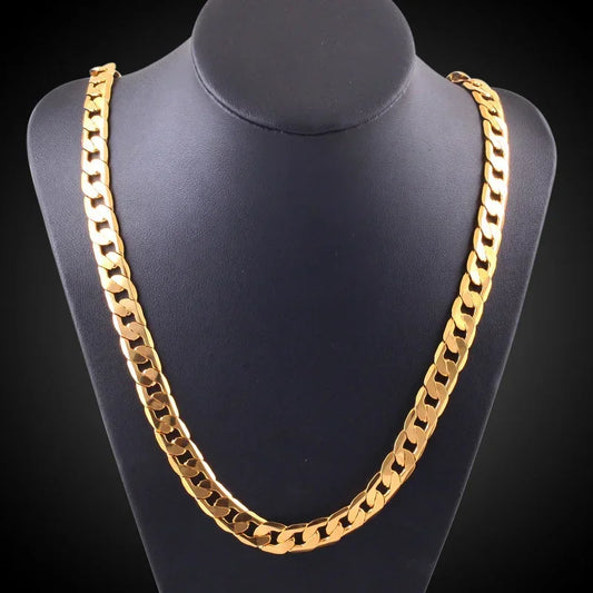 18K gold Necklaces 925 Stamp Silver color Classic 8MM chain for Men women fine Jewellery.