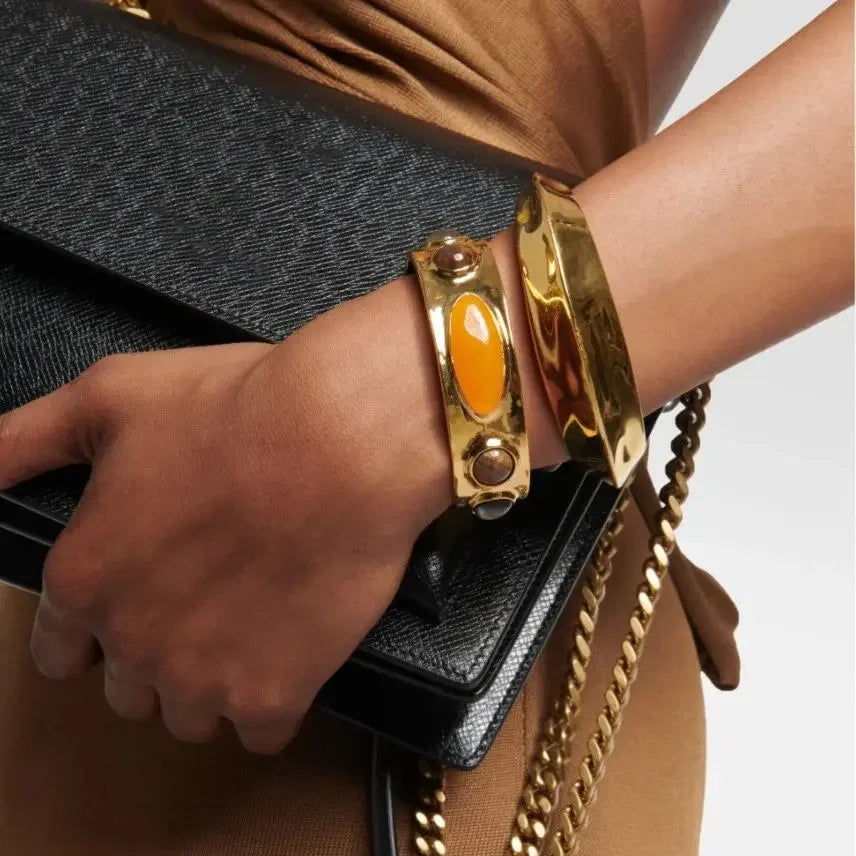 Europe Designer Brand Vintage Natural Stone Gold Bracelet Women Top Quality Luxury Jewelry Runway Trend