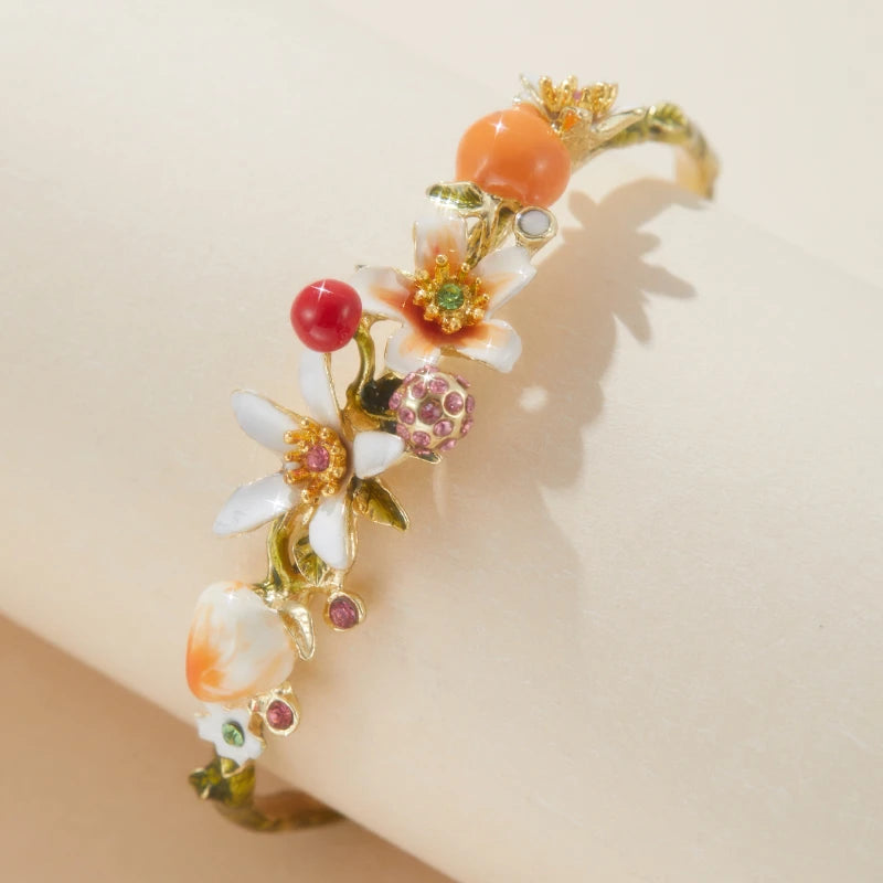 Bangle Handmade Flowers Fruit Series Enamel Bangle Adjustable Bangle Gift Jewelry.