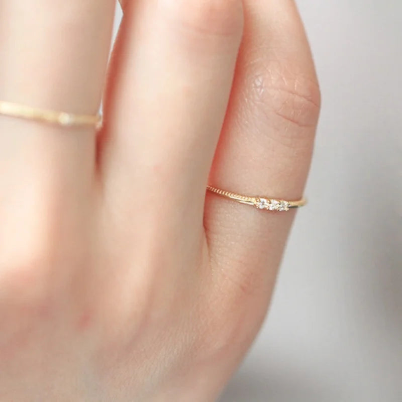  S925 Sterling Silver Plated 14K Gold Sparkling Three Zircon Rings for Women Exquisite Jewellery.