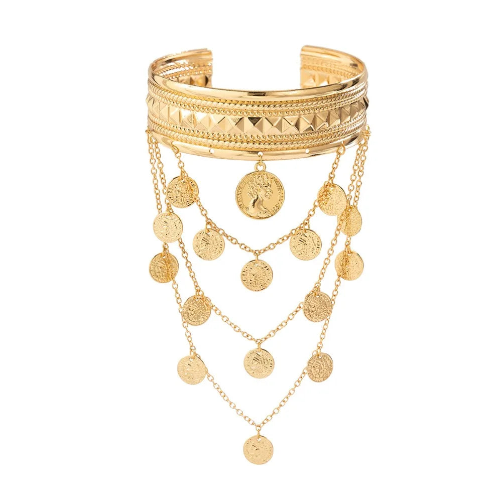 New Metal Tassel Arm Chain Adjustable Fashion Wide Open Bangle Retro Arm Bracelet Women