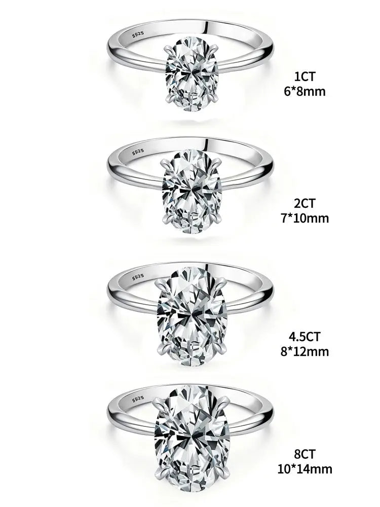 GRA 1-3CT 925 Sterling Silver Rings Oval Cut Solitaire Cubic Zirconia Rings.