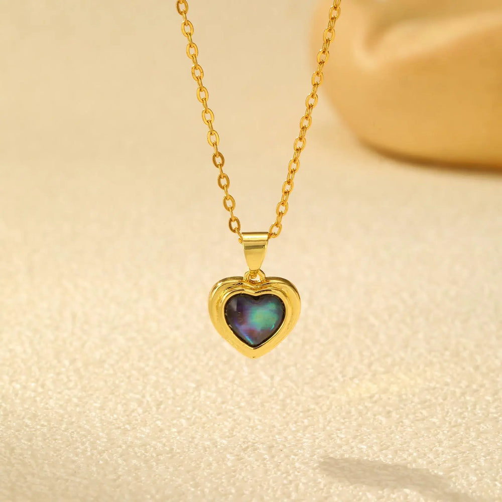 Waterproof Necklace , Nature Abalone Shell Heart Square Round Shape Pendant Statement.