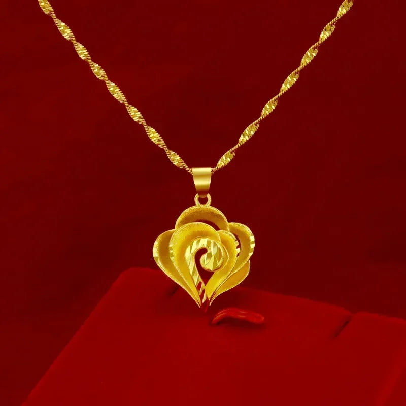 High quality gold necklace real gold 24K pure gold rose pendant necklace
