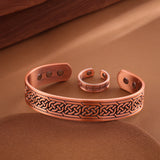 Copper Plating Retro Simple Double Ring Pattern Magnetic Energy Ring Bracelet Gift Set.