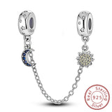 Safety Chain Fit Original 925 Sterling Silver Beads Moon Star Butterfly Heart shaped Jewellery Gift.