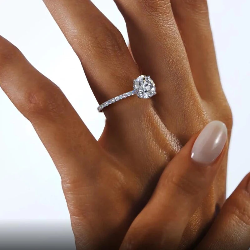 Classic 925 Sterling Sliver Ring 8mm, 2 Carat Round Moissanite Rings