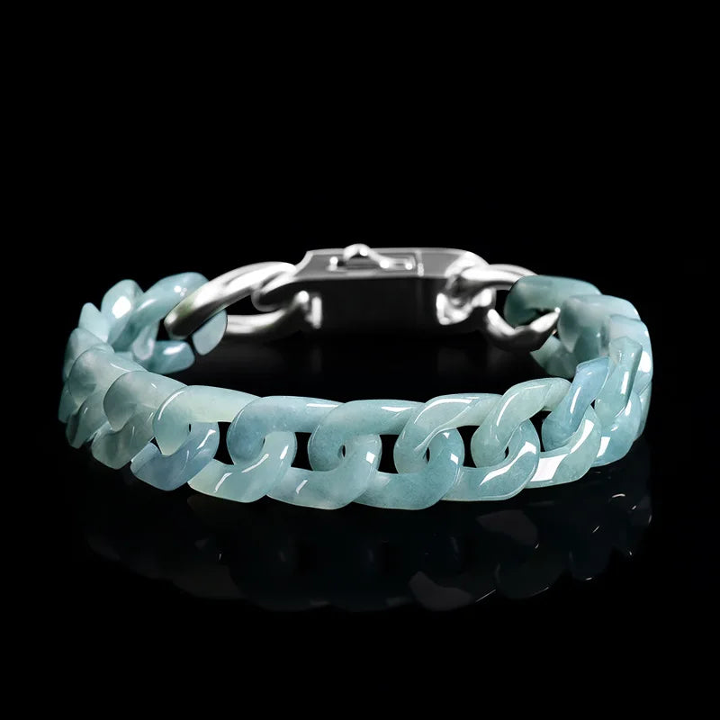 Green Myanmar Jadeite Chain Bracelet Charm Amulet Natural Burmese Jade Carved Gemstone Talismans Fashion Accessories Bangle