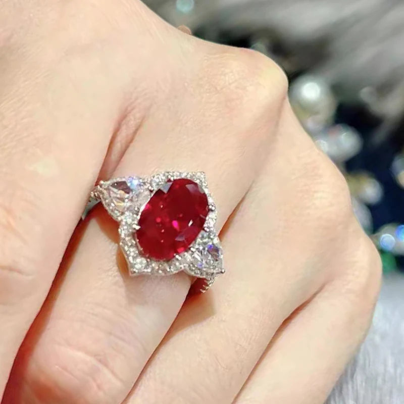 Classic and gorgeous ruby Female Ring Beautiful light luxury art rings  silver 925 jewellery.