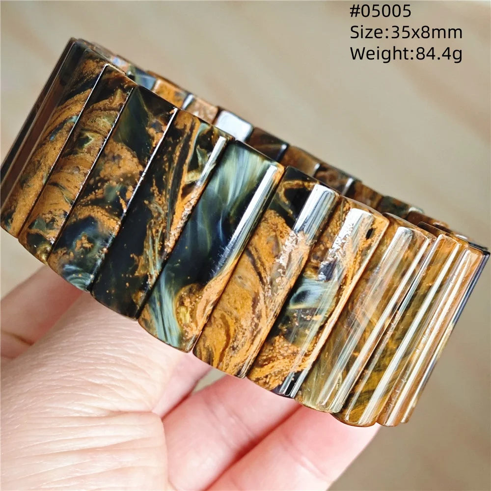Natural Blue Pietersite Rectangle Beads Bracelet 17x10mm Stretch Gemstone Yellow Fire Pietersite From Namibia AAAAAA