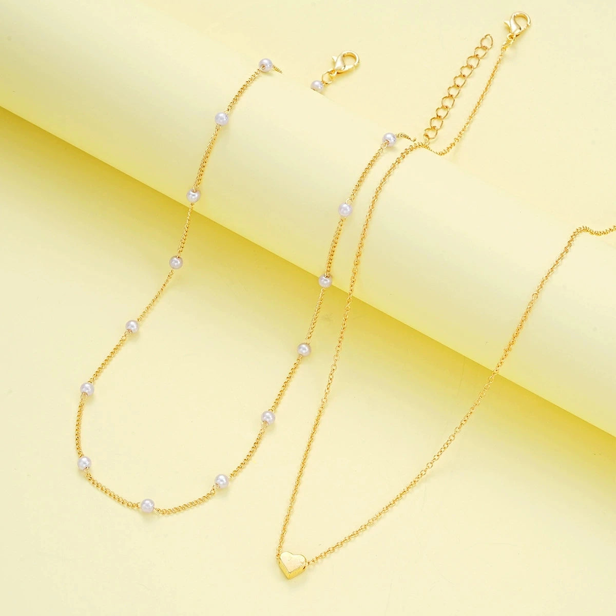 Imitation Pearl Heart Jewelry Set Gold Silver Color