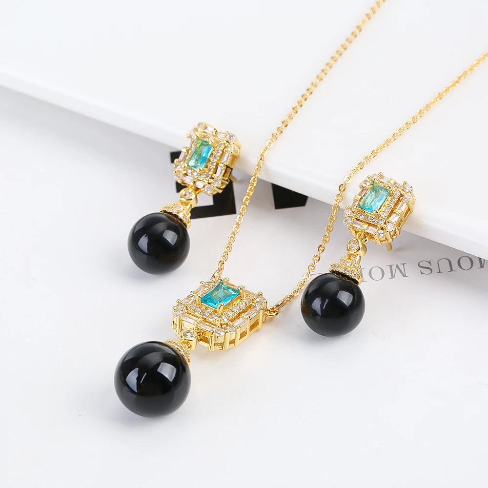 Luxury Irregular Pearl Classic Retro Pendant Jewelry Set 18K Gold Plated Crystal.