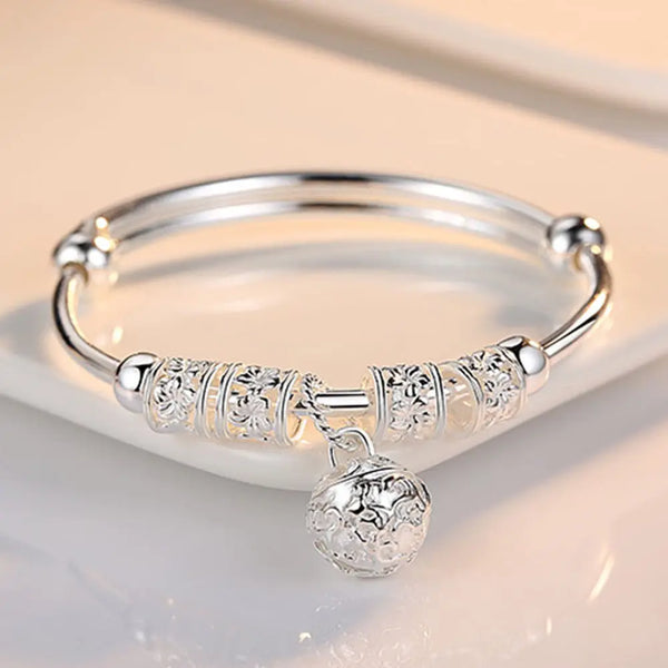 Fine Silver Color Hollow Bells Ball Bangles Adjustable Bracelets Fashion Gifts Jewellery.