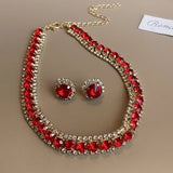Luxury Rhinestone Necklace Stud Earrings, Crystal  Necklaces Ladies Fashion Jewellery Set.