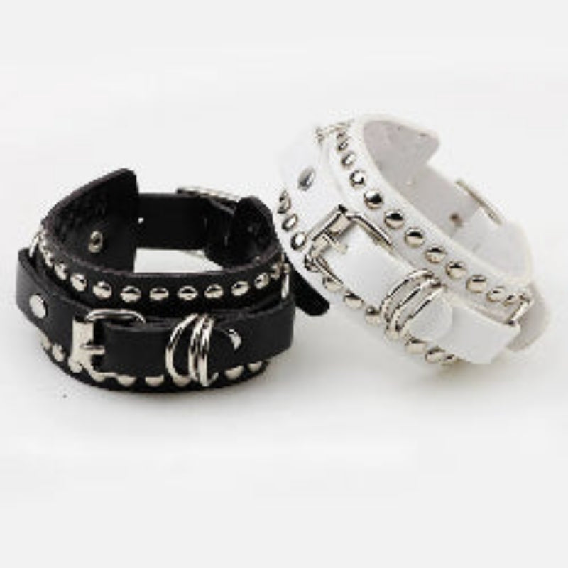Black White Leather Wristband Bracelet Cuff Bracelets,  Rivet Stud Bangle Jewellery.