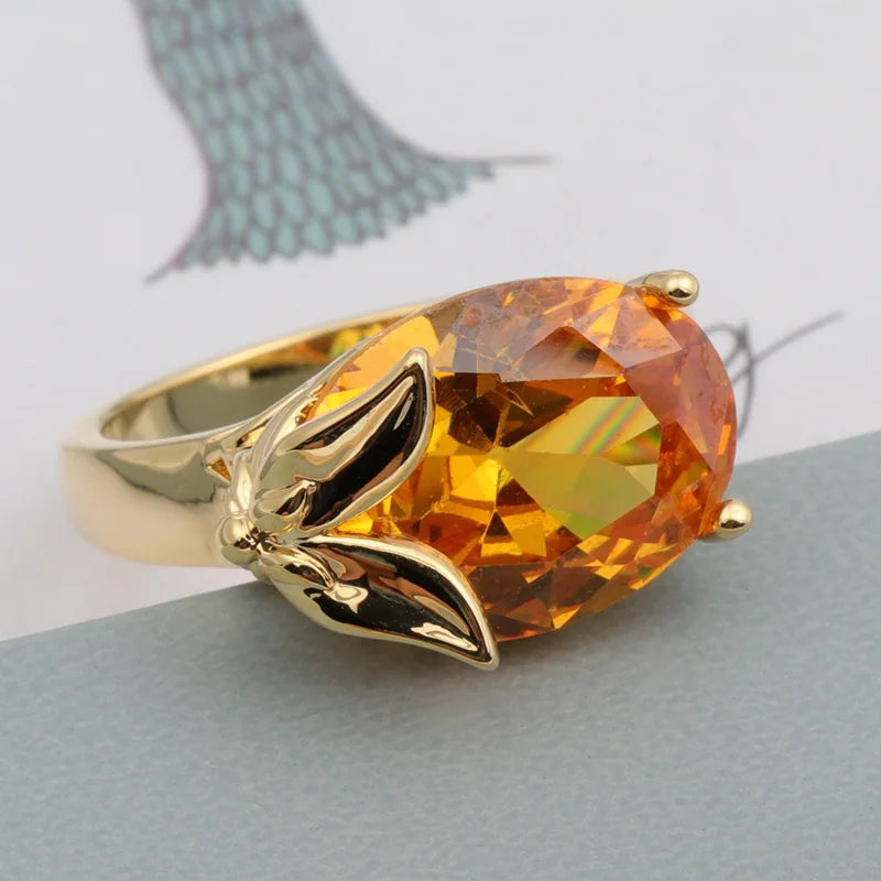 Natural Topaz 18 K Gold Rings  Peridot Gemstone Diamante Engagement Jewelry