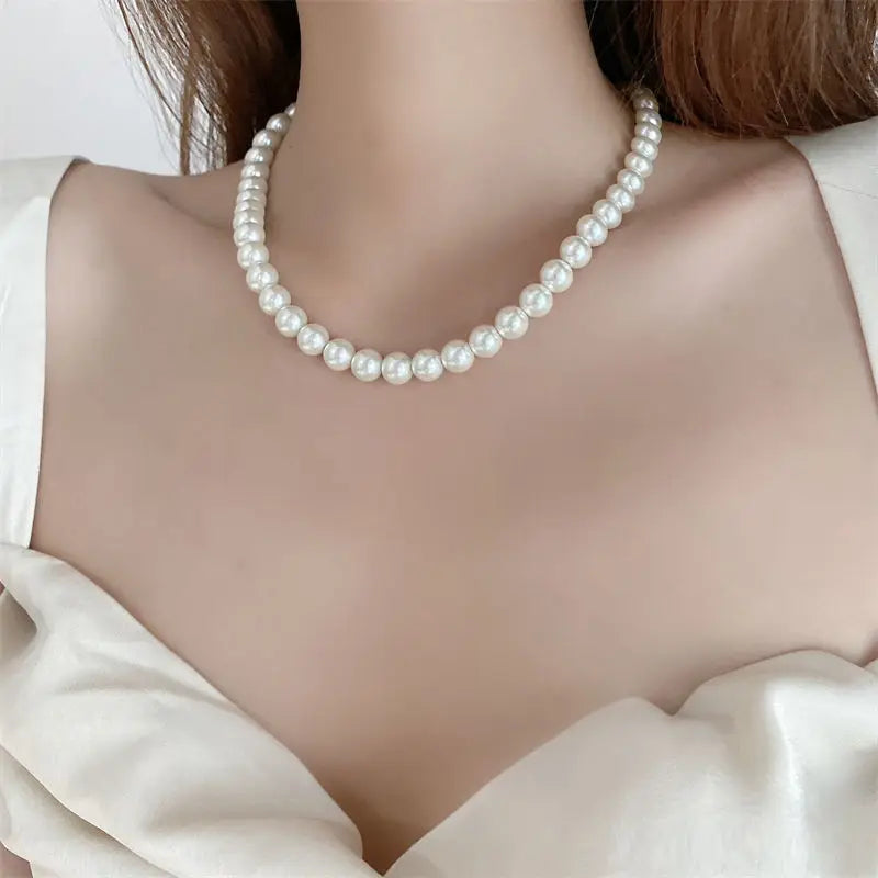 Classic Elegant White Pearl Chokers Necklace Vintage Beads Handmade