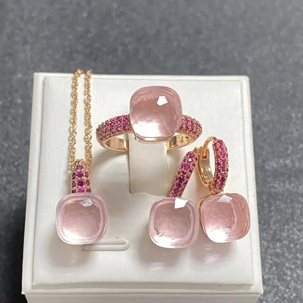 3Pcs Rose Gold Plated Jewelry set with Inlay Purple Zircon Crystal