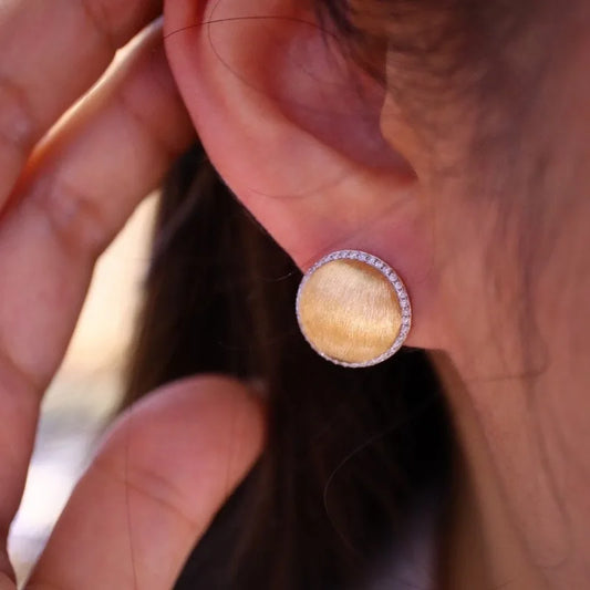 Classic high-end wire drawing inlaid diamond round earrings jewellery.