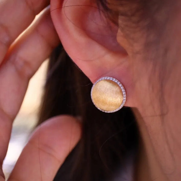 Classic high-end wire drawing inlaid diamond round earrings jewellery.