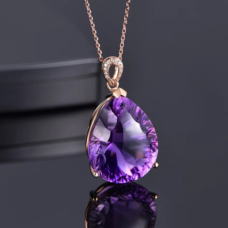 Natural Purple Amethyst Quartz Brazil Faceted Heart Love Pendant Silver Healing Stone Necklace AAAAAA