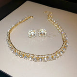 Luxury Rhinestone Necklace Stud Earrings, Crystal  Necklaces Ladies Fashion Jewellery Set.