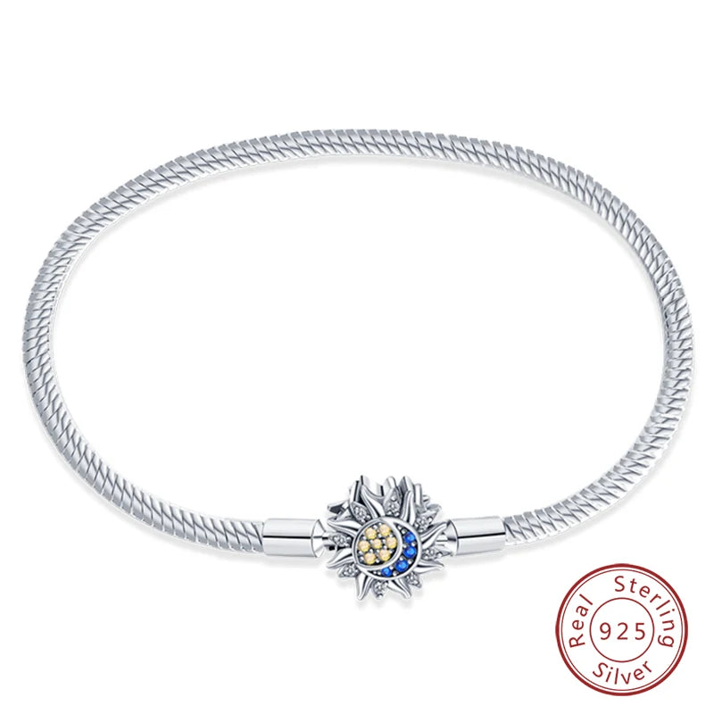 Bracelet Silver 925 Original Star Moon Sun Four Leaf Clover Green Zircon Bracelets Jewellery.