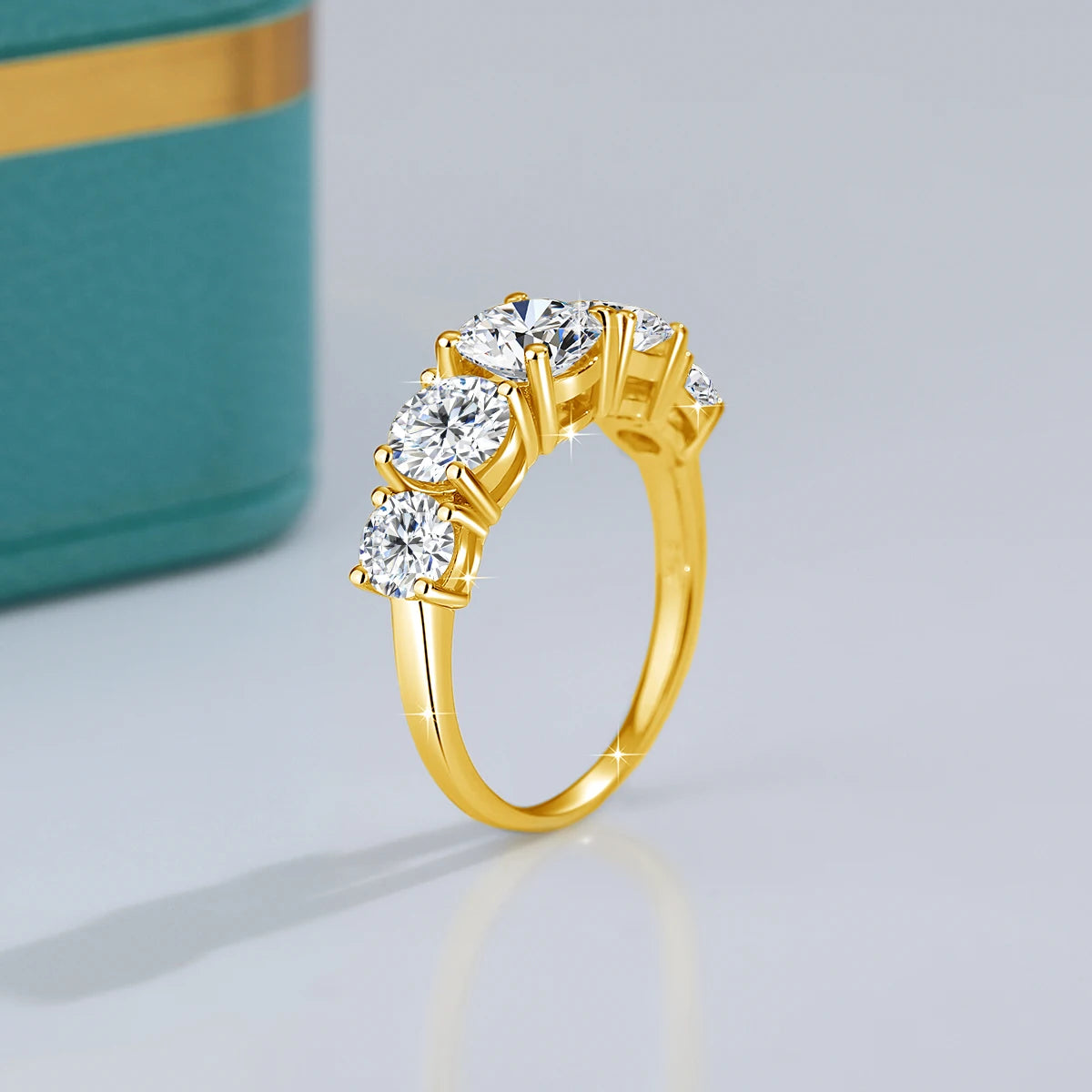 18k Plated 3.8CTW Genuine Moissanite Rings 5 Stones Sparkling 925 Sterling Silver.