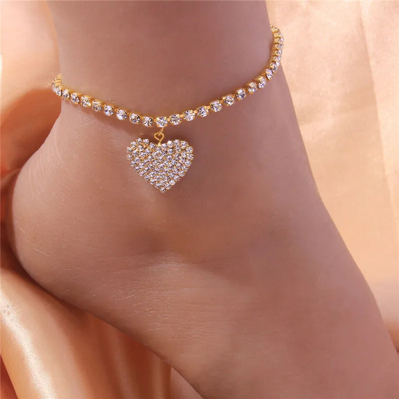 Rhinestone Chain Women's Anklets  Luxury Bracelet on Leg Accessories Jewellry.