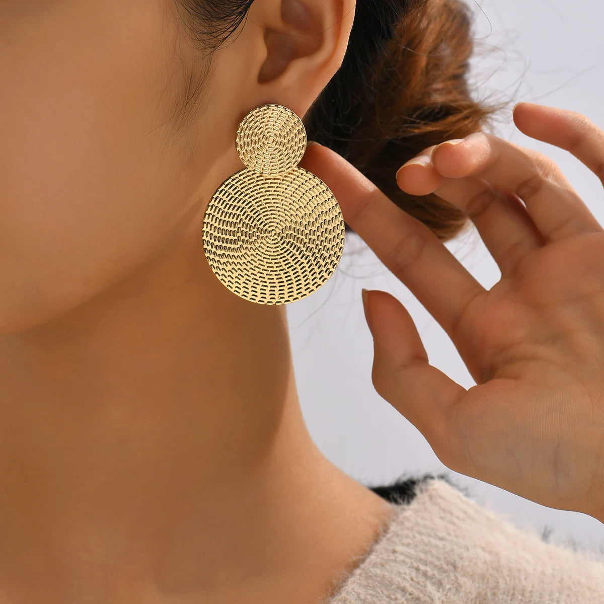 Trendy Geometric Metal Round Earrings.
