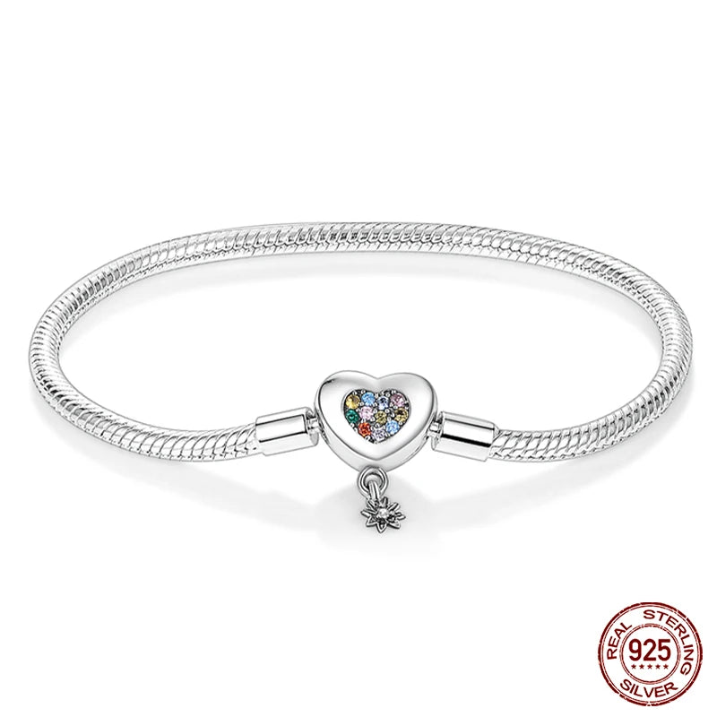 Bracelet Silver 925 Original Star Moon Sun Four Leaf Clover Green Zircon Bracelets Jewellery.